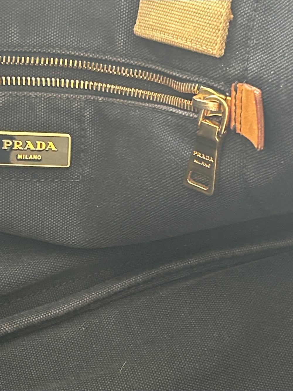 Prada Striped Canvas Tote in Red, Navy & Brown - Picture 8 of 10